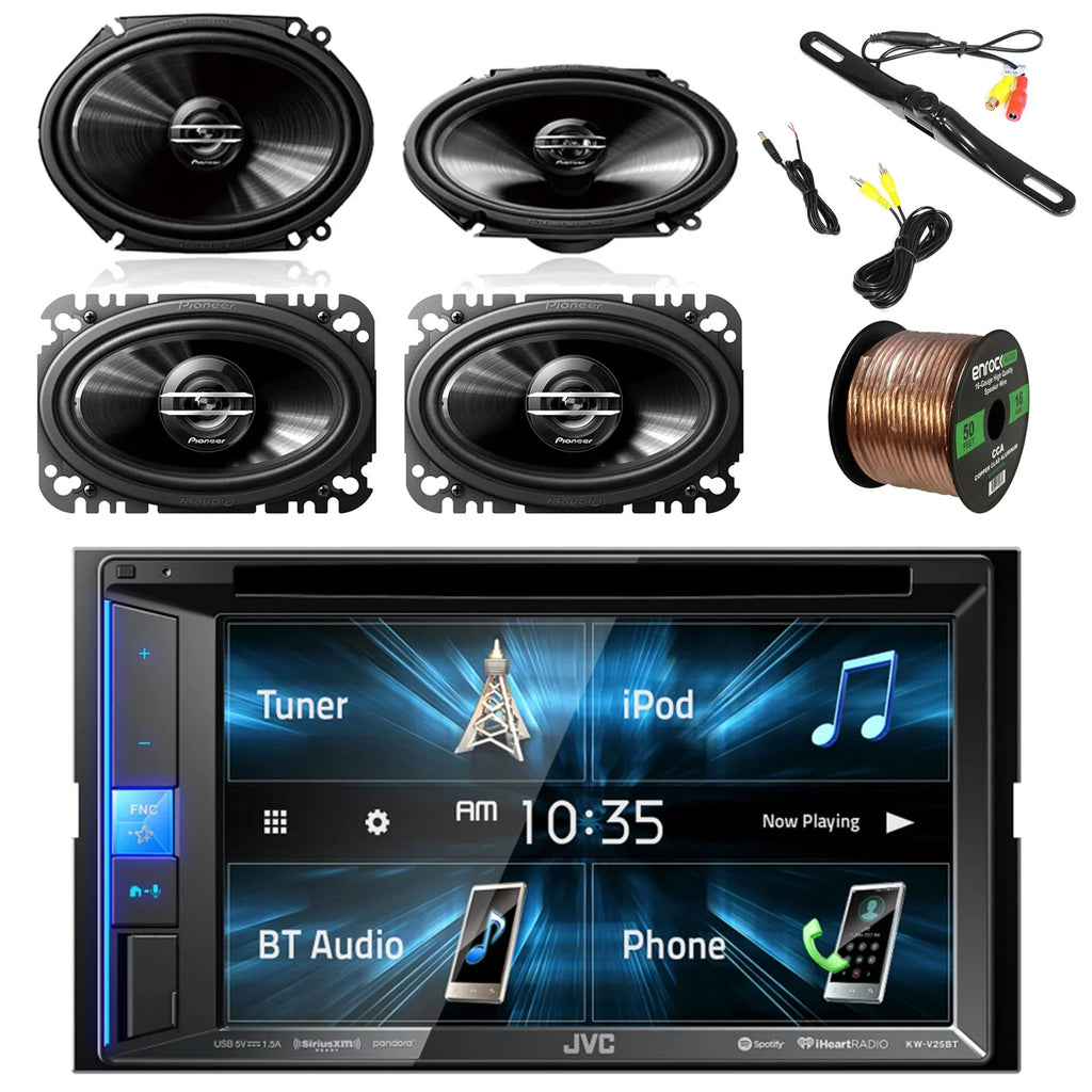 KWV140BT Pioneer License Mount 50' SPKR(Pair) Pioneer Car BT 200W 2-Way Car 2-Way 4x6 Color Plate Camera, Wire Enrock SPKR(Pair), 16G with View Pyle 250W JVC 6x8" 2DIN Receiver SPKR & Rear Stereo