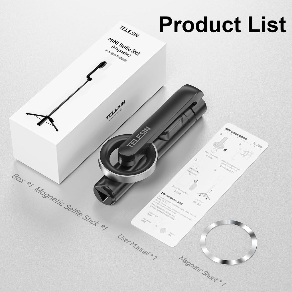 Magnetic Remote Stick inch Selfie Tripod, TELESIN Rotation , with Control 27.1 for