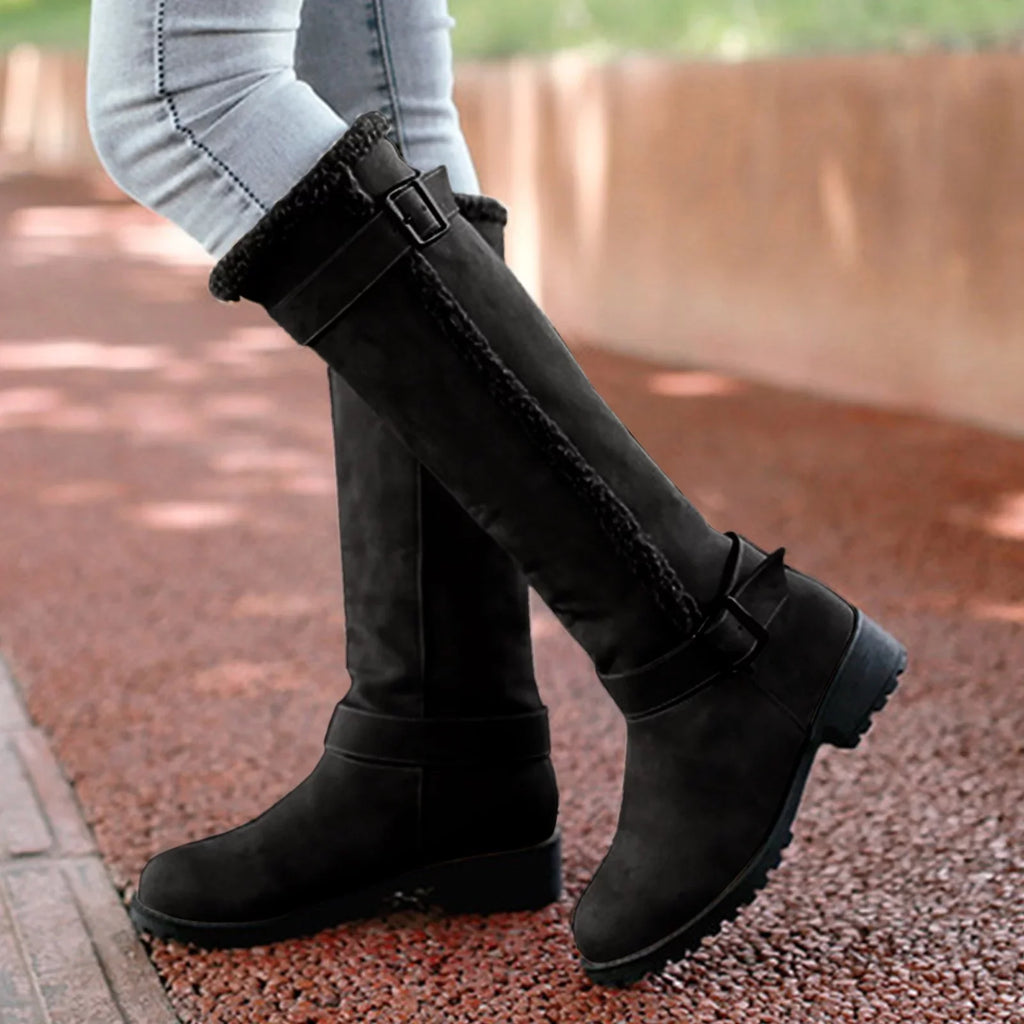 Long Mid Womens Calf Boots High Knee Boots Mid Wide Toe Leather Wide Womens Calf Size Round Women Boots Heel Artificial Calf Rain 11 Booties Zipper for Boots Hiking Womens Womens Boots