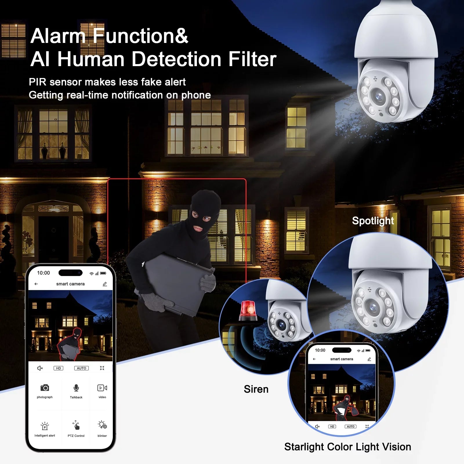 Indoor Light Dome Toguard WiFi Camera Security 2 Surveillance Packs Wireless Bulb SC30 PTZ 2K/4MP Outdoor Camera