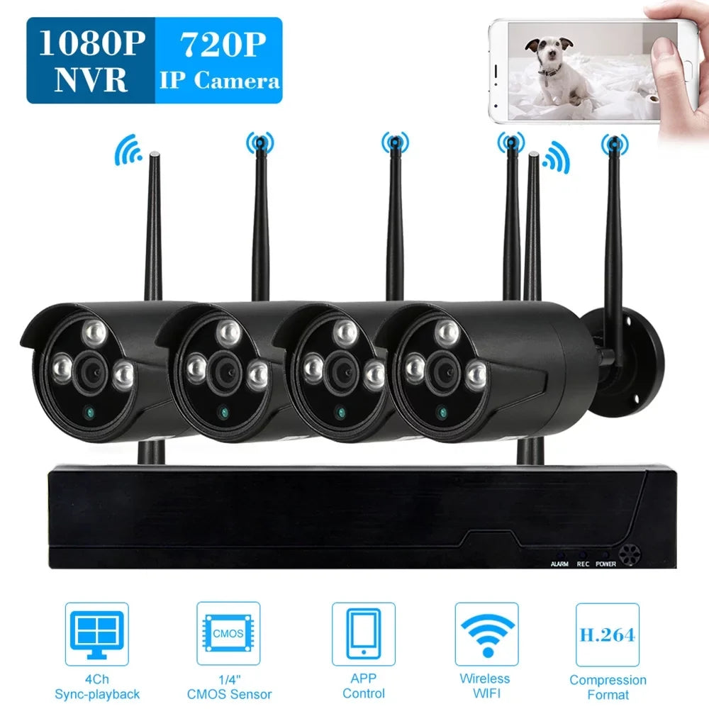 P2P Outdoor Wireless Phone Vision Control Camera Waterproof WiFi 1.0MP NVR Night with Support for 4CH 4pcs IR-CUT Kit System CCTV Motion HD Detection IP WiFi 1080P
