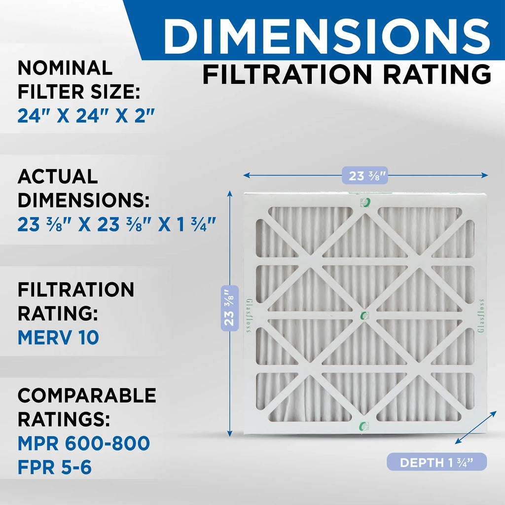 1-3/4 Glasfloss. Actual x Filters 24x24x2 10 23-3/8 Pleated Inch Size: Air 12 Pack of by MERV 2" 23-3/8 x