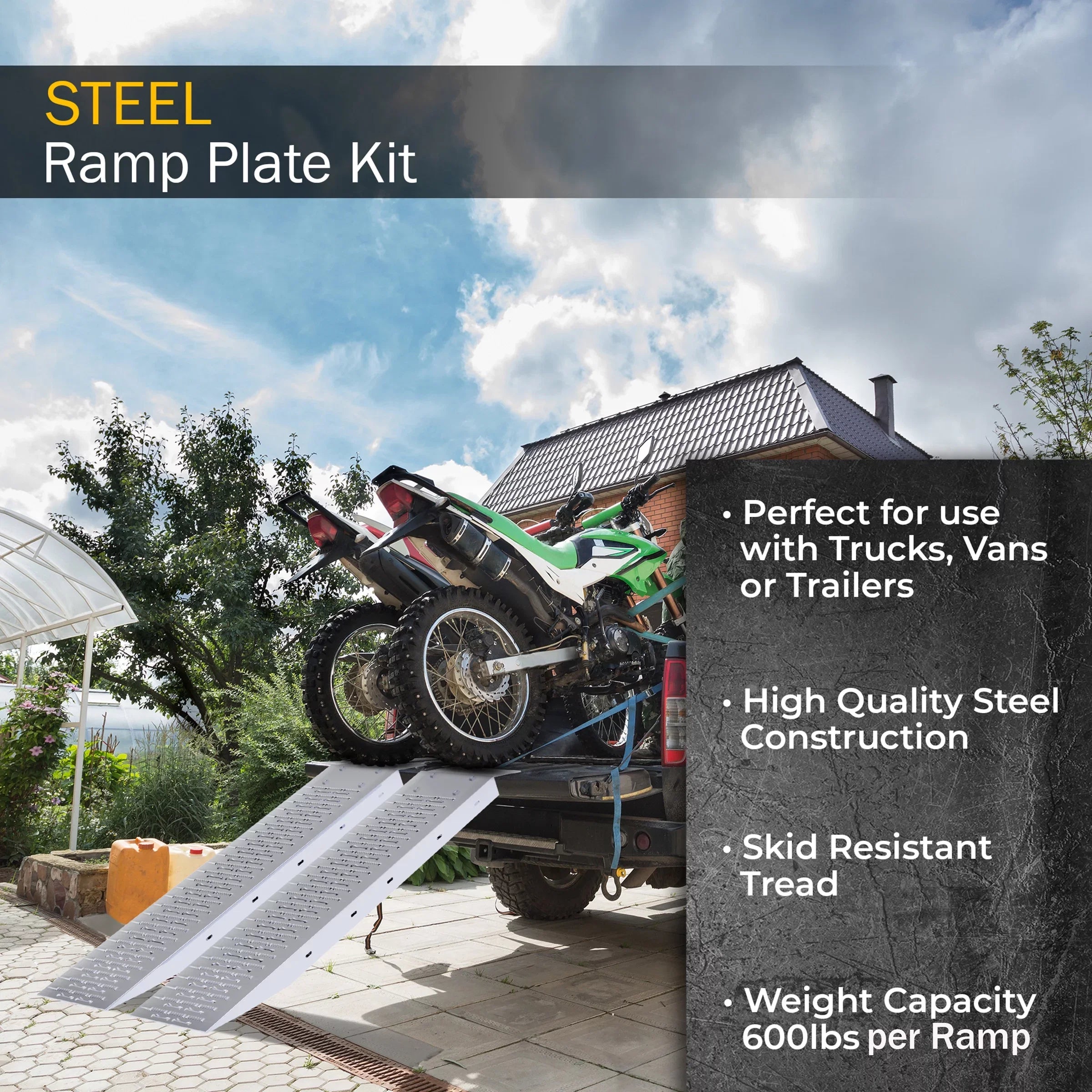 Use Combined Steel 1200lb Capacity and Motorcycles, Trailers, Loading Mowers, Pickup Ramp with More, for Ramps, ATVs, Carts Stalwart Trucks and Set