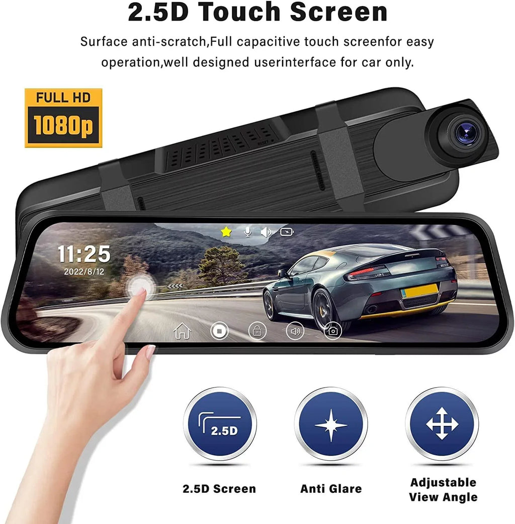 Podofo Card Cameras Dash Touch Mirror Car and Cam Rear View Night Parking Screen Dual Monitoring,with 9.66" for Vision Front Vehicles 32GB