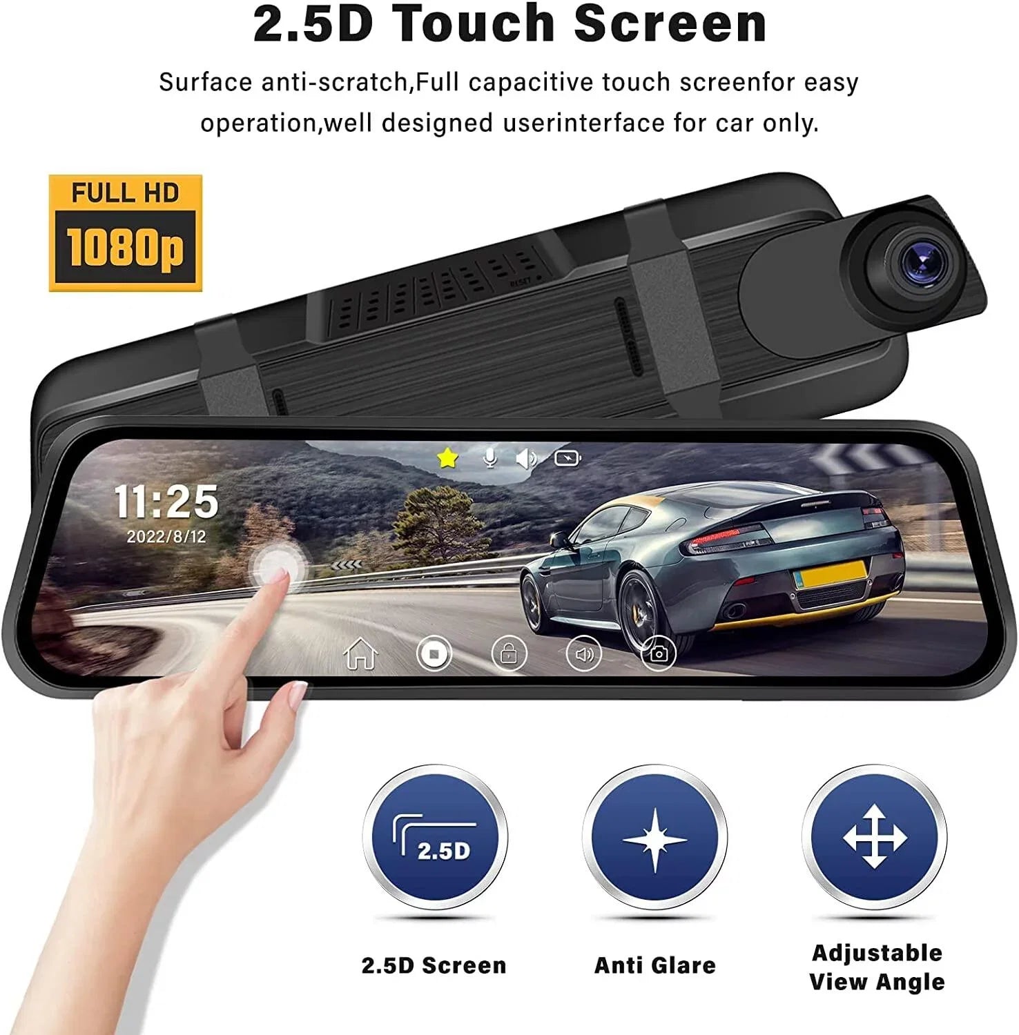 Podofo Card Cameras Dash Touch Mirror Car and Cam Rear View Night Parking Screen Dual Monitoring,with 9.66" for Vision Front Vehicles 32GB