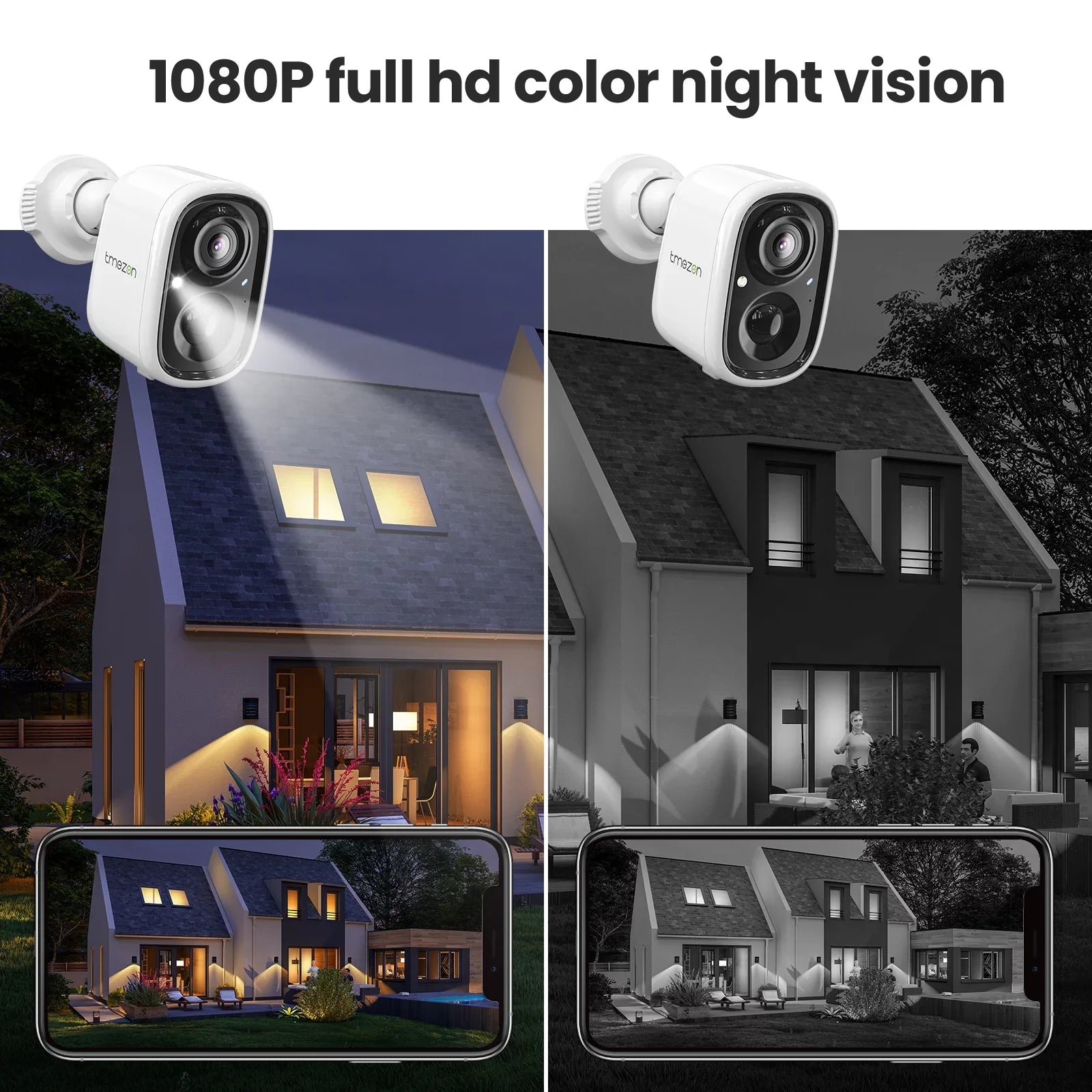 Wireless 2K Powered Audio, Home Security Night Waterproof, Detection, Way Camera for SD/Cloud Surveillance Rechargeable Vision Camera with 2 TMEZON Outdoor AI Motion Battery WiFi