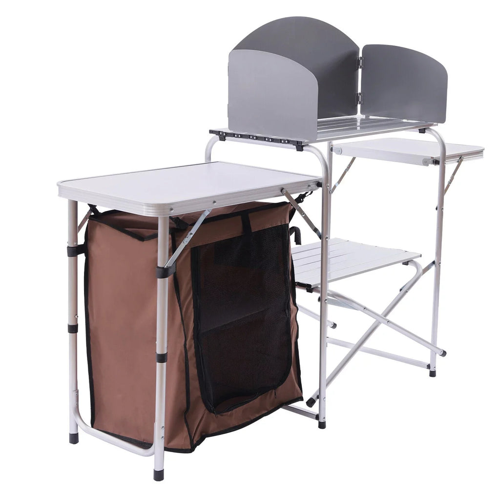 Portable Folding Table Brown Camping Barbecue Station Kitchen DENEST Cover Fabric Rack