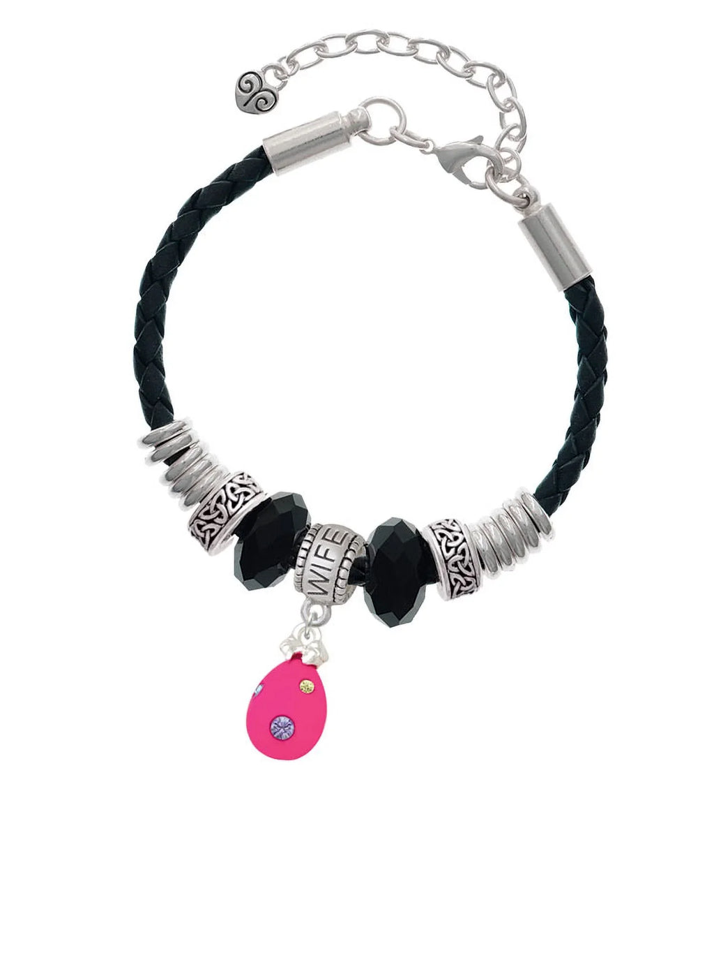 Crystal Bead Delight Egg Extender Leather Wife Hot Bracelet, with Pink Knot Color Jewelry Dots Celtic Easter 7"+2"