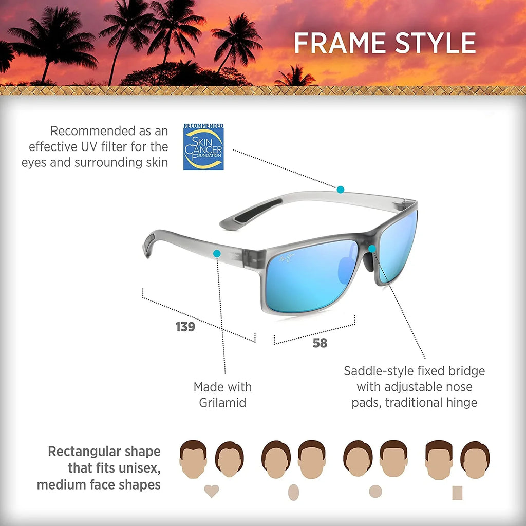 58 Rectangular Men's Sunglasses Arch Jim Pokowai Blue Maui Hawaii B439-11M