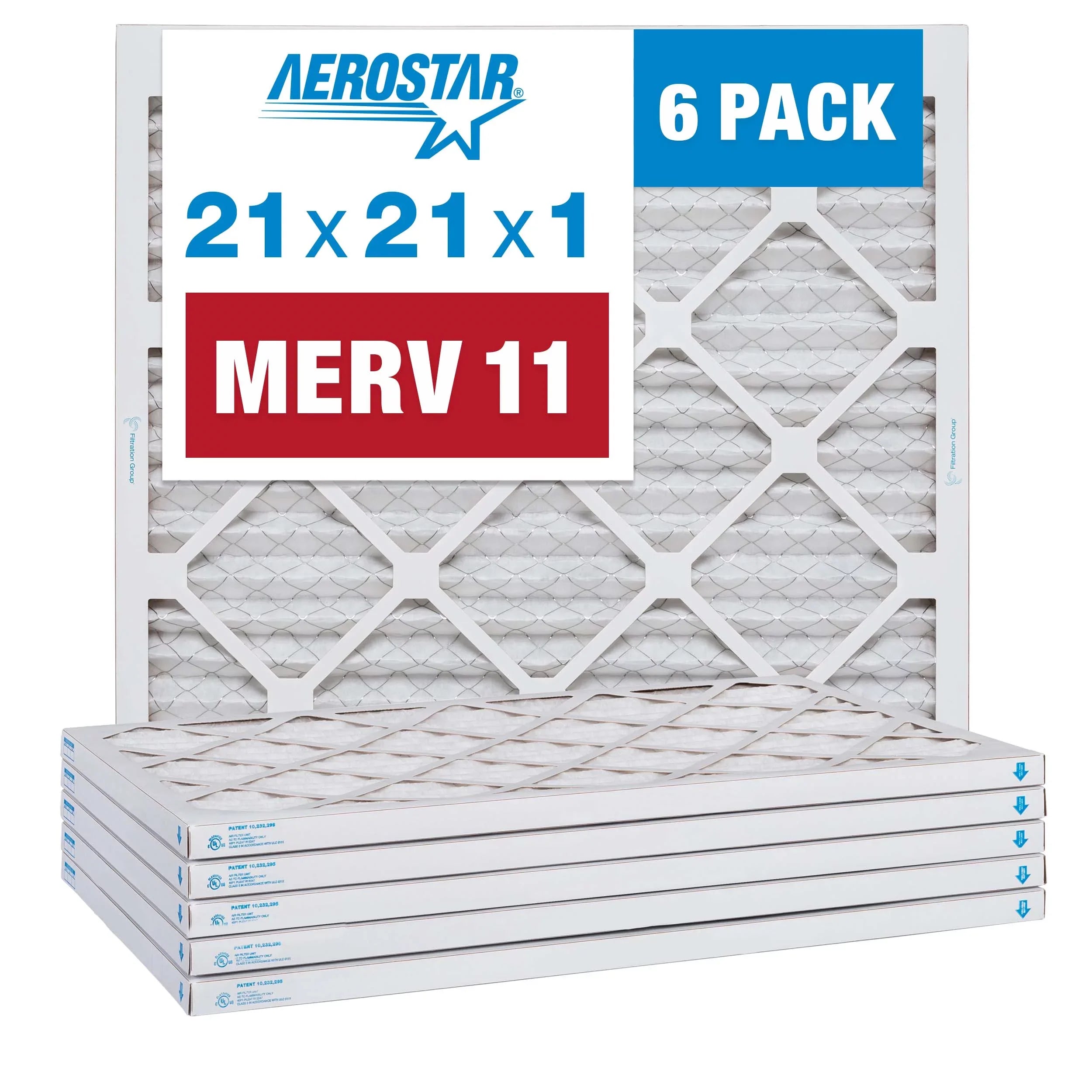 Air 21x21x1 AC Pleated Filter, Filter, Furnace Air 6 Pack Aerostar 11 MERV