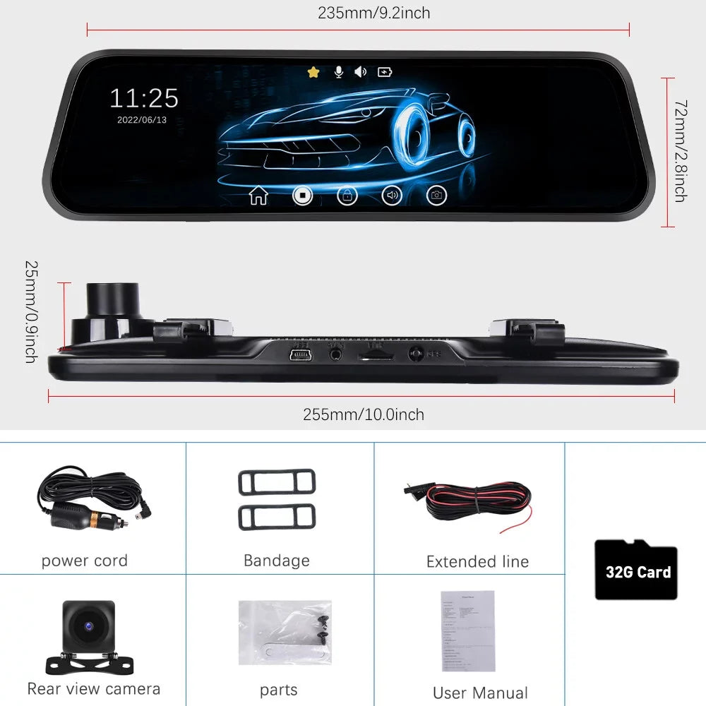 Podofo Card Cameras Dash Touch Mirror Car and Cam Rear View Night Parking Screen Dual Monitoring,with 9.66" for Vision Front Vehicles 32GB