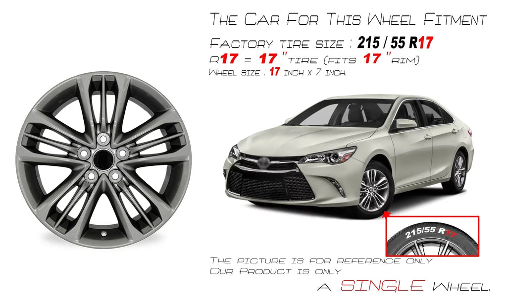 '- Rim Alloy Automotive 75171 Toyota Brand Wheel 2015 7" Replacement Camry for Quality OEM Grey 17" 2017 15 New Velospinner x spoke Single