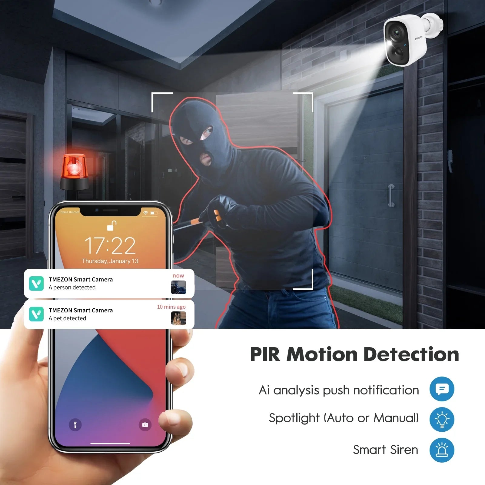 Wireless 2K Powered Audio, Home Security Night Waterproof, Detection, Way Camera for SD/Cloud Surveillance Rechargeable Vision Camera with 2 TMEZON Outdoor AI Motion Battery WiFi