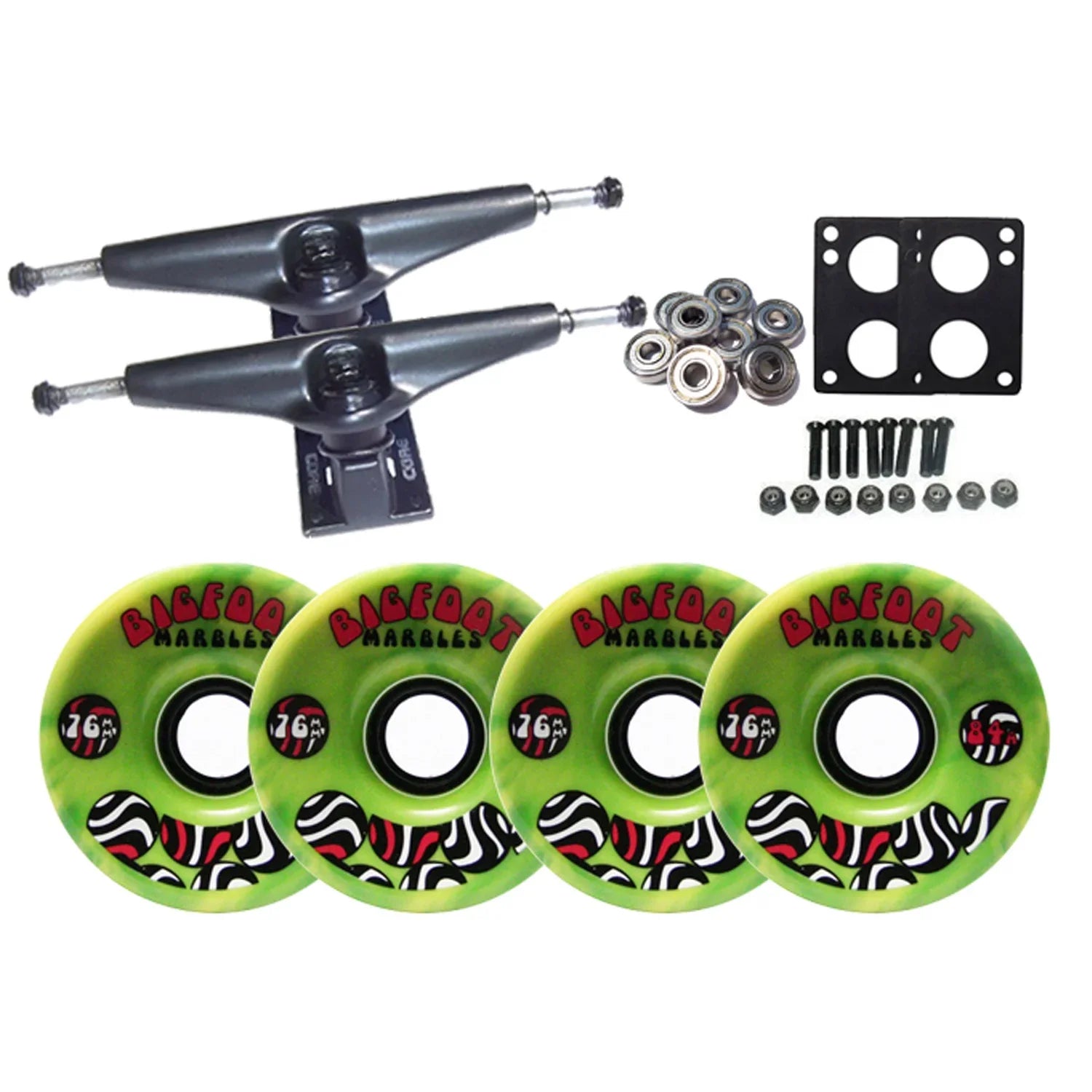 LONGBOARD WHEELS TRUCKS GREEN Skateboard SWIRL BIGFOOT