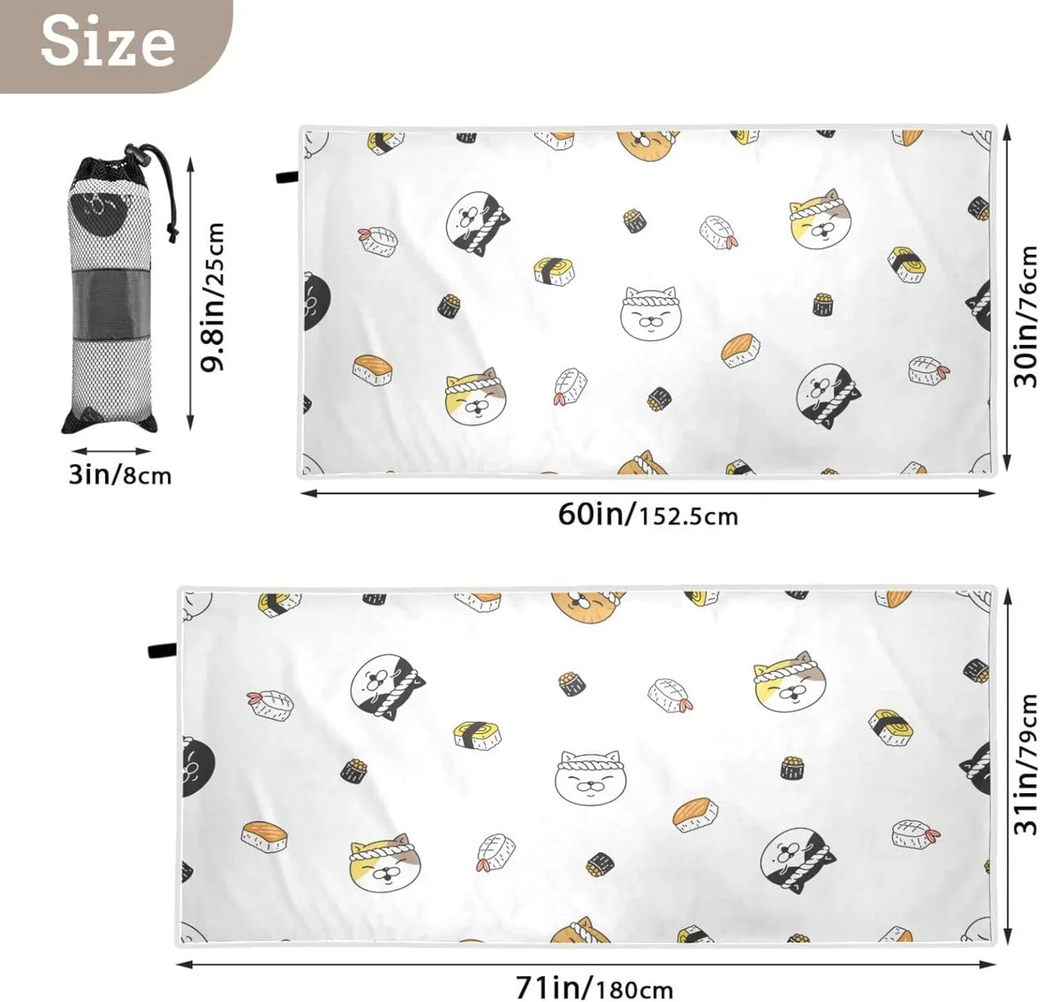 Sushi - Towel Lightweight for Bestwell Compact Super Absorbent Camping Quick Dry Holiday£¨164£© Oversized Towels - Travel Beach Kitten Towel Swimming Chef