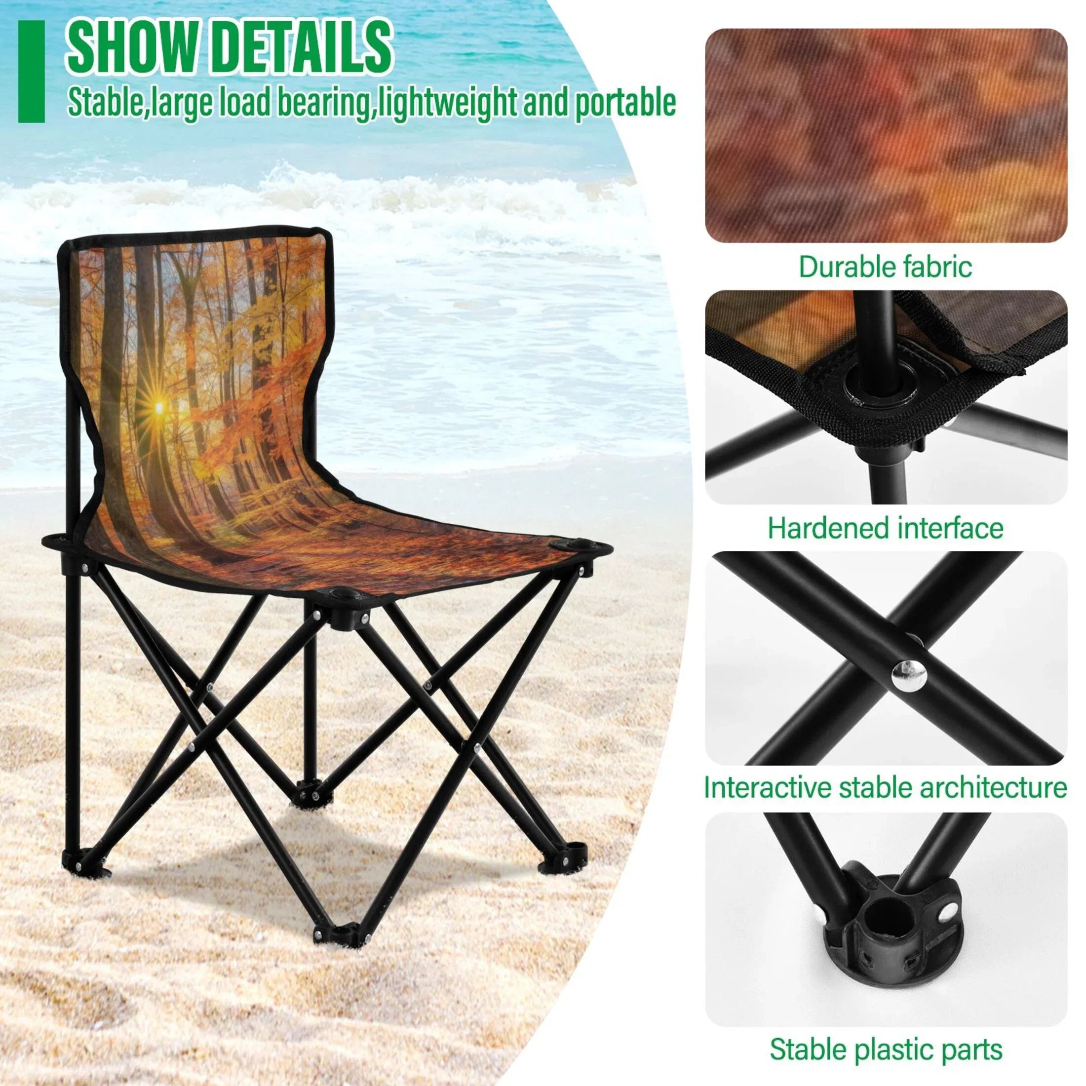 Support Leaves Bag with 220LBS Chair Lawn Autumn Chair Chair Camping Portable Forest Chair Outdoor to Folding Beach Carry Fishing