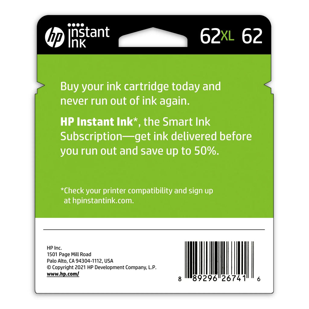 62XL HP Ink Tri-Color Cartridges, Black/62 2/Pack N9H67FN,
