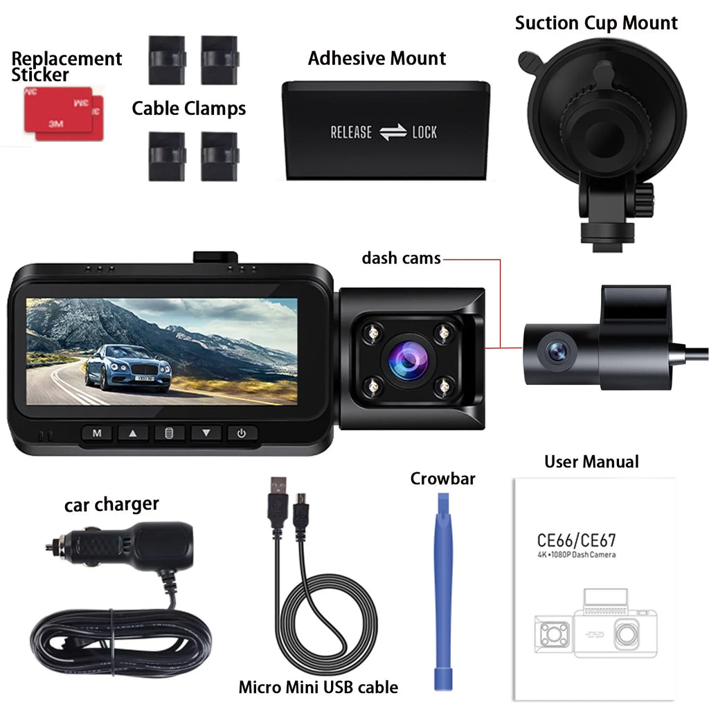 Loop Parking Rear Car TOGUARD IR Vision, GPS, Camera Cam Monitor, Night Dash Detection 3 G-sensor, Motion and Front 4K Dash Camera Recording, Rear with Channel Inside Front