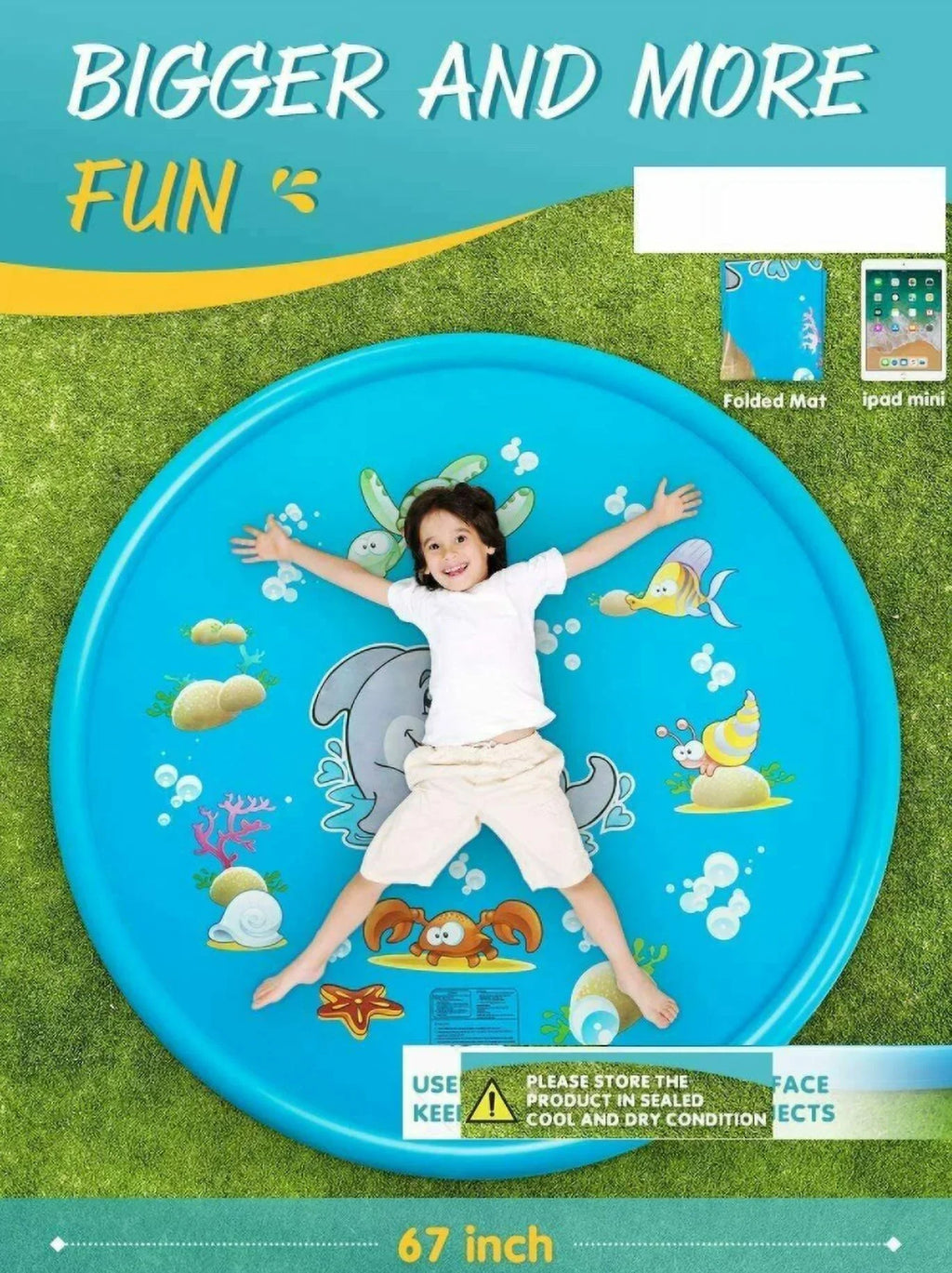 Water Kids Summer Pad Play Game Splash Sprinkler Inflatable 68" Outdoor Mat