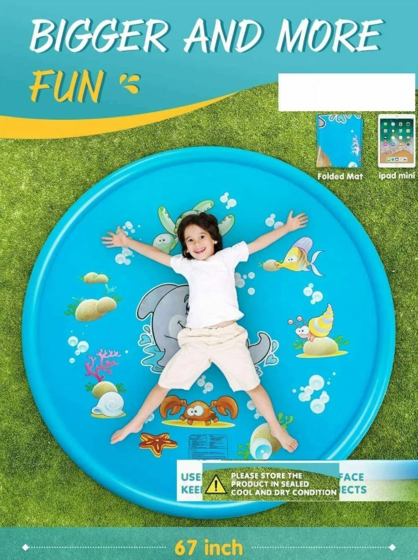 Water Kids Summer Pad Play Game Splash Sprinkler Inflatable 68" Outdoor Mat