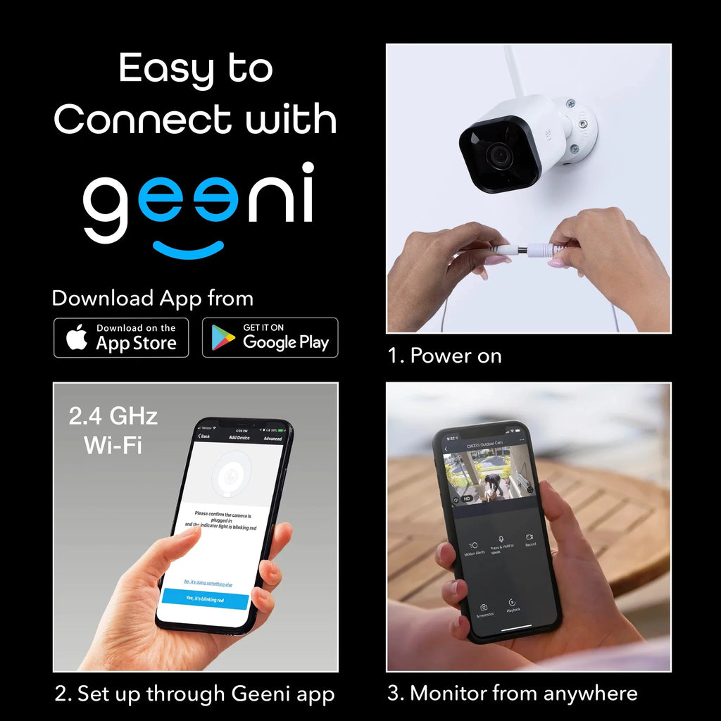3 (Supports HD WiFi 2.4GHz Camera, Weatherproof, Security Outdoor 2-Pack Geeni Hawk IP66 1080p Only Smart Wi-Fi)