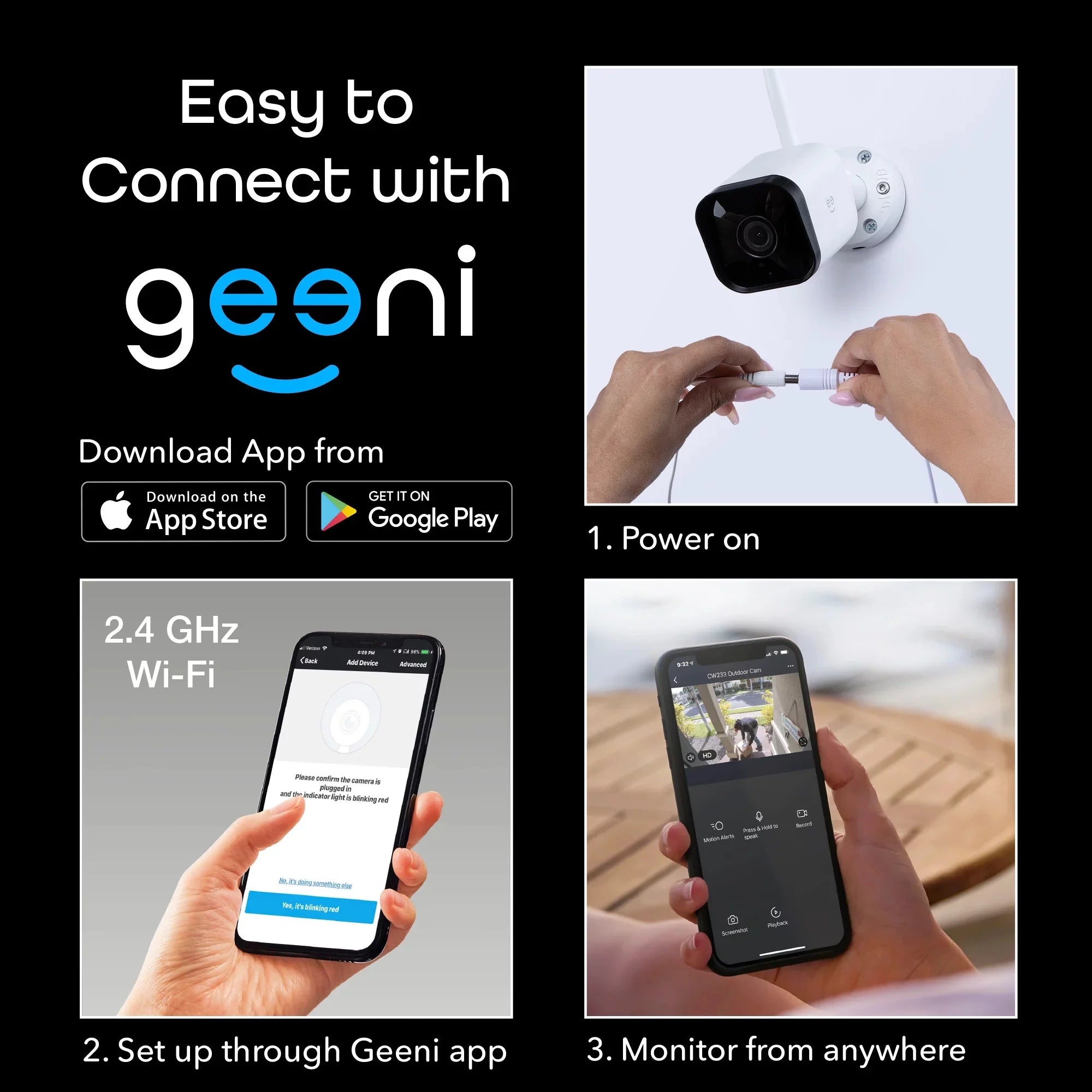3 (Supports HD WiFi 2.4GHz Camera, Weatherproof, Security Outdoor 2-Pack Geeni Hawk IP66 1080p Only Smart Wi-Fi)