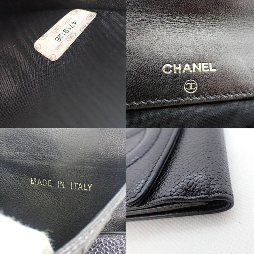 wallet Chanel black Pre-Owned skin CHANEL (Good) trifold caviar