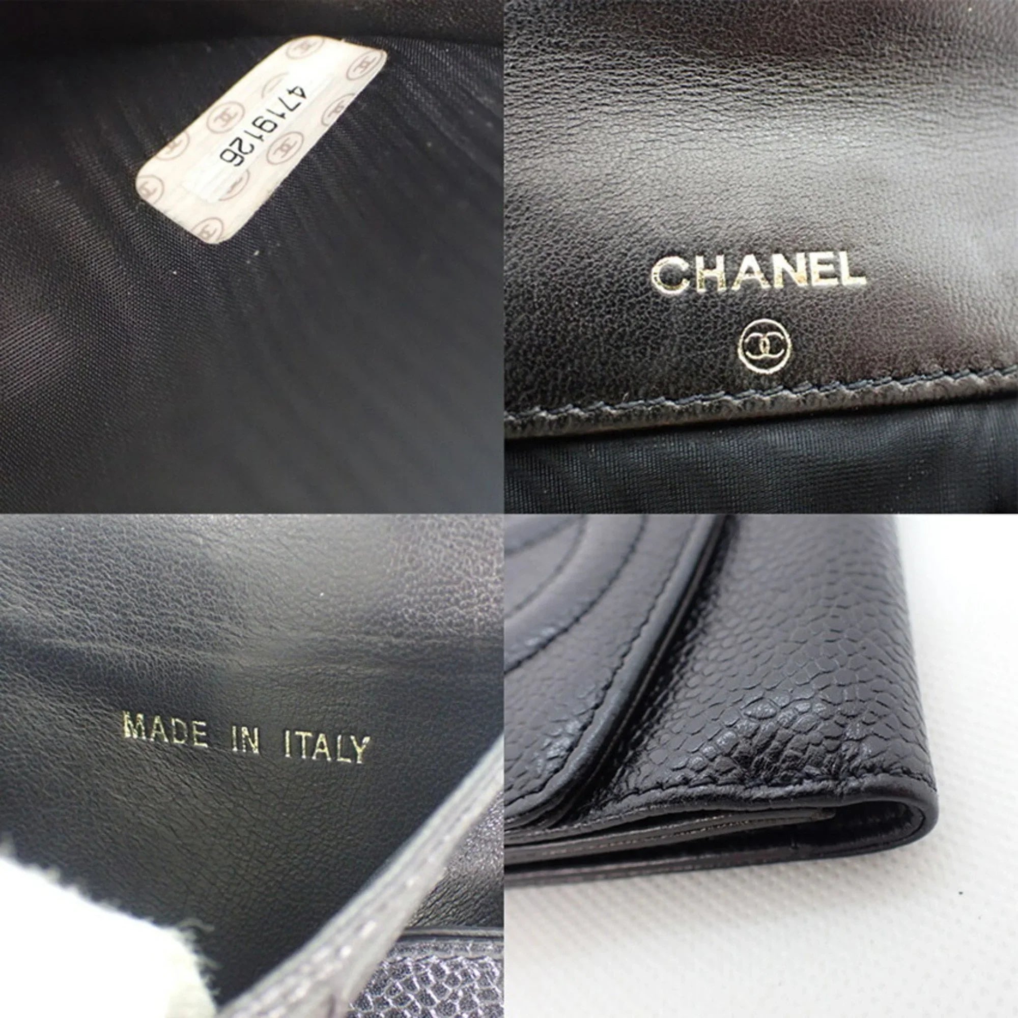 wallet Chanel black Pre-Owned skin CHANEL (Good) trifold caviar