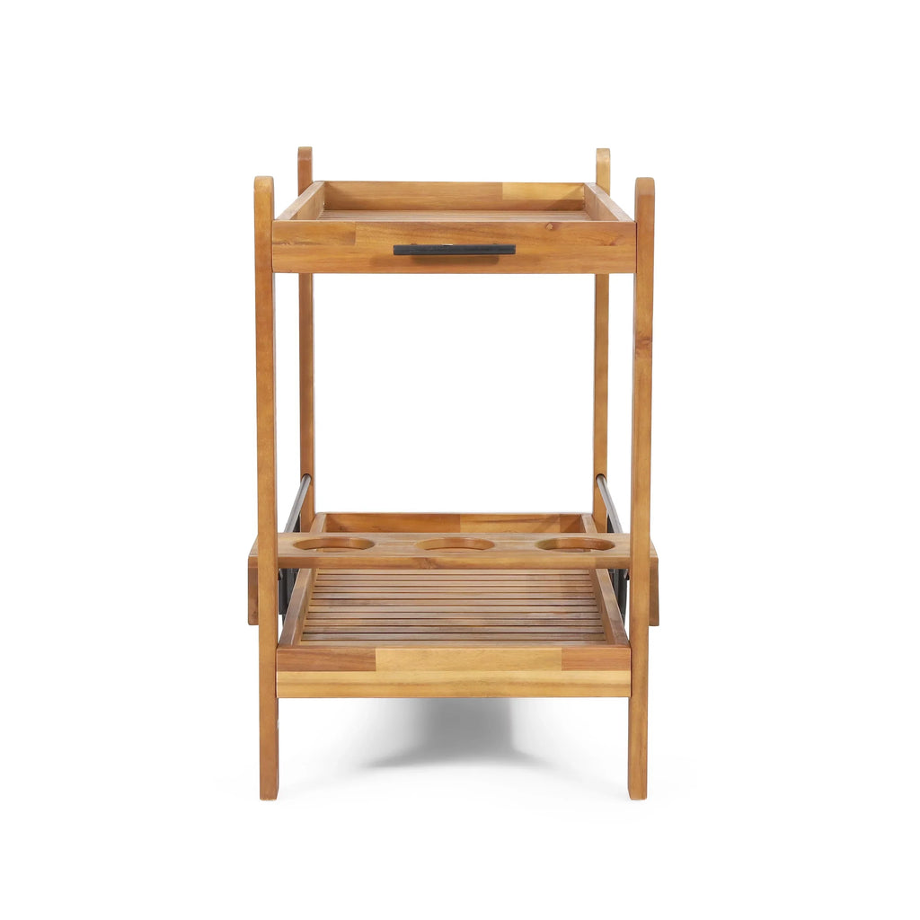 Black Studio 2 and Bonneau Holders, Bar with Teak Outdoor Acacia Wood Cart Tiered Bottle GDF
