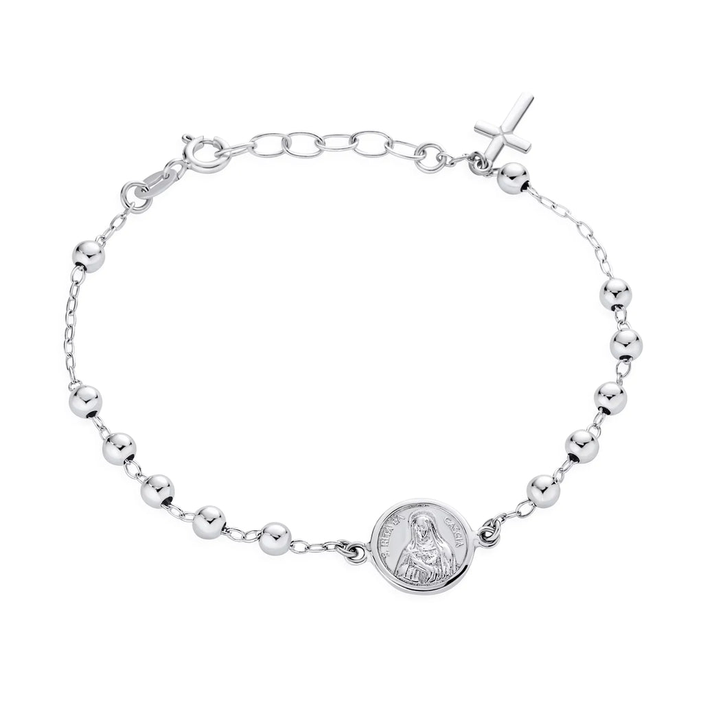 Sterling Virgin Medal Mary Rosary Beads Jewelry Bracelet Prayer Bling Cross Silver