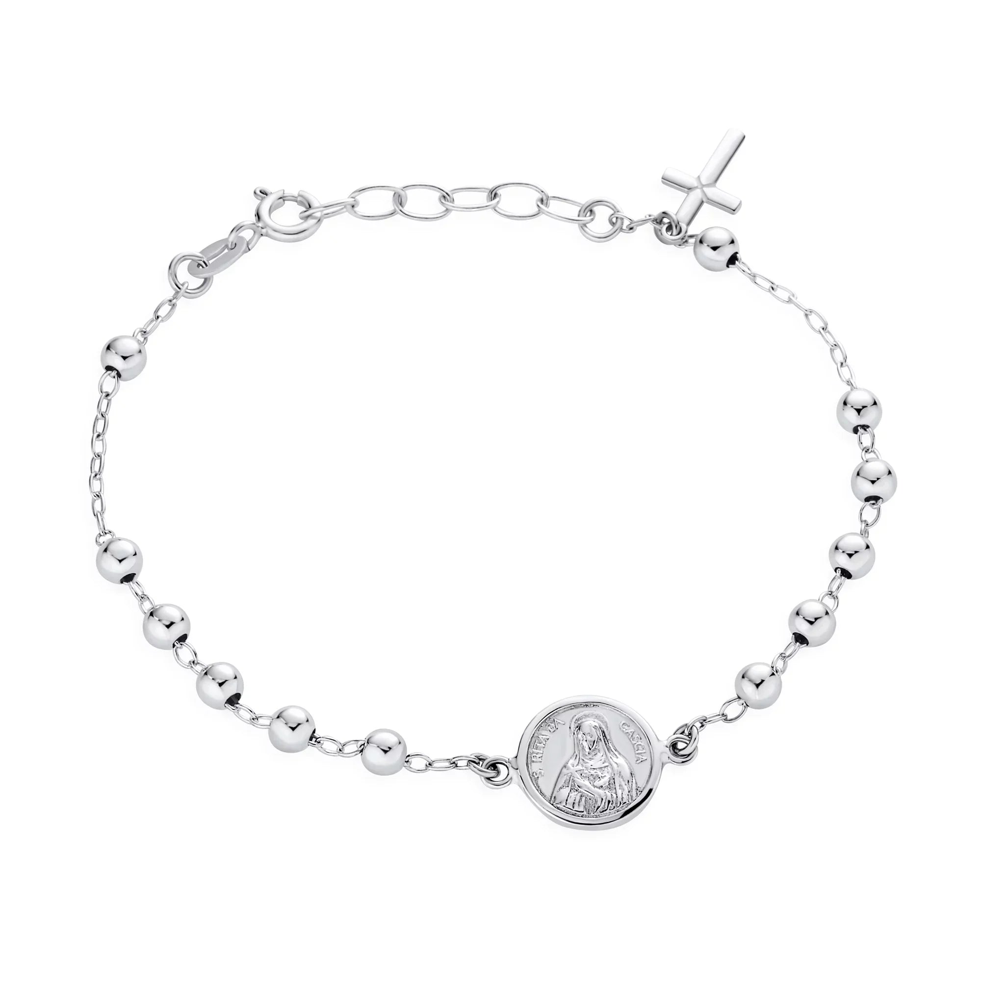 Sterling Virgin Medal Mary Rosary Beads Jewelry Bracelet Prayer Bling Cross Silver