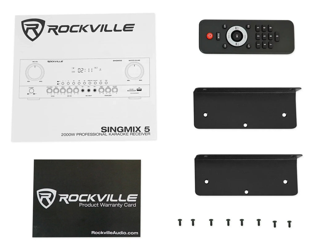 2000w Rockville Mixer+(2) Speakers 5 Receiver Black Bluetooth Home Tower SINGMIX