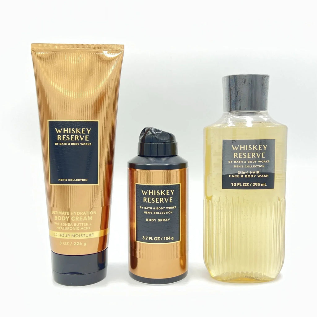 Bath Bundle Works Reserve Gel Body Spray and Men's 3-Piece Cream, Body and Shower Whiskey Body