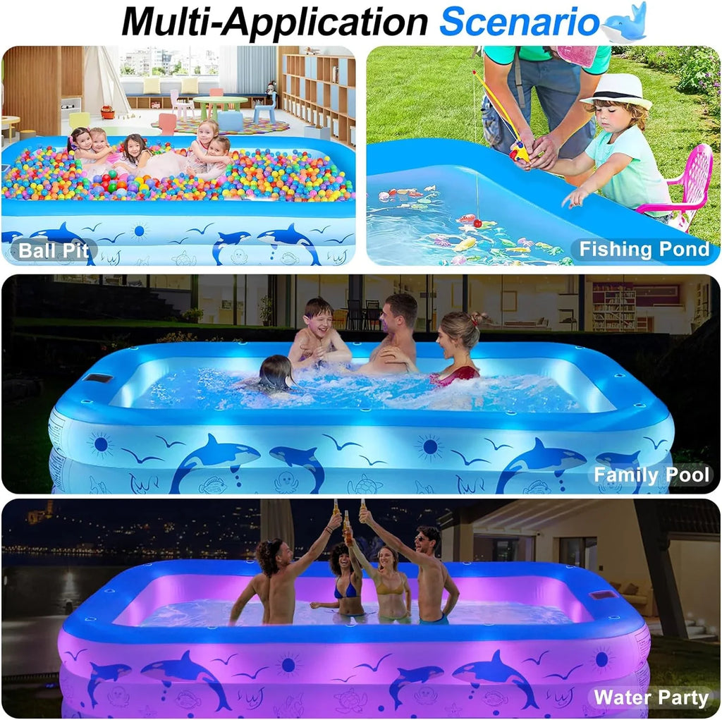 Solar for 2024 Pool Inflatable for Backyard Thickened Upgraded Kids,Adults, Pool, Pool Blow Kiddle Pool Family with Swimming up Pool Powered, Large 105"x65"x25''Oversized Inflatable Lights,