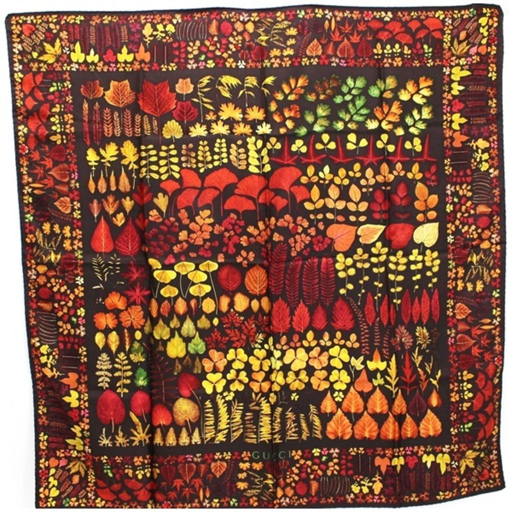 (Good) GUCCI Pattern Muffler Leaf Pre-Owned Ladies Stole Scarf | Autumn Silk Gucci Brown