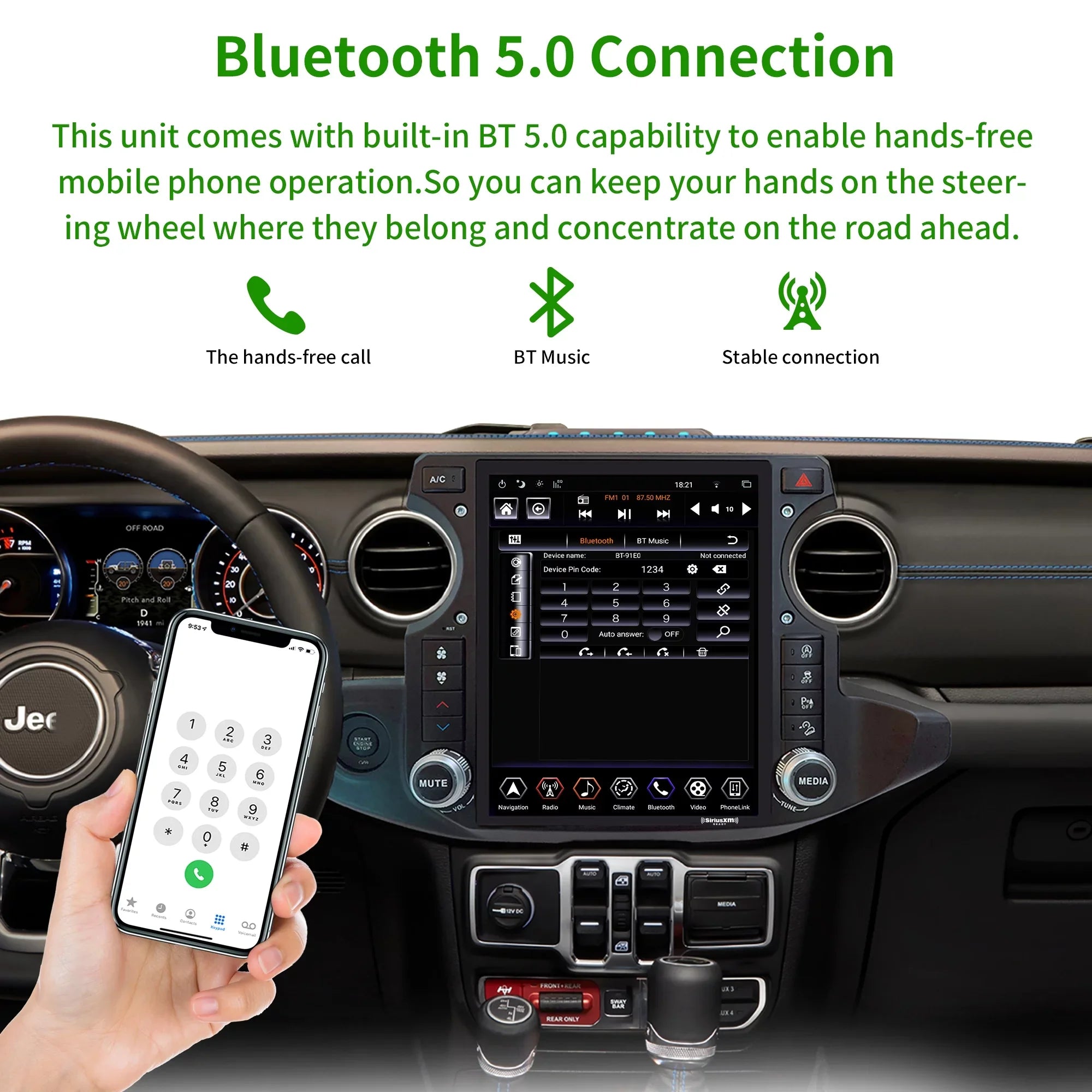 Stereo Gen5 for Radio T-style Car Apple 4G+64G Android SirusXm inch Linkswell Carplay GPS Car Auto 12.1 Gladiator 2018-2021 Replacement Touch Wrangler radio Truck Screen Jeep Navigator