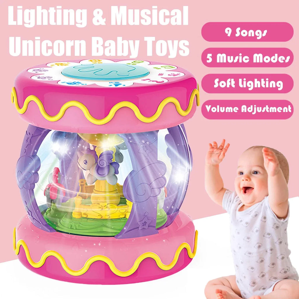 Old 1 up Drum Toys Months, Rotating Gift Girls, Baby Light Year for Toddler Year Toys 1 for Old Toys 6-12 Musical