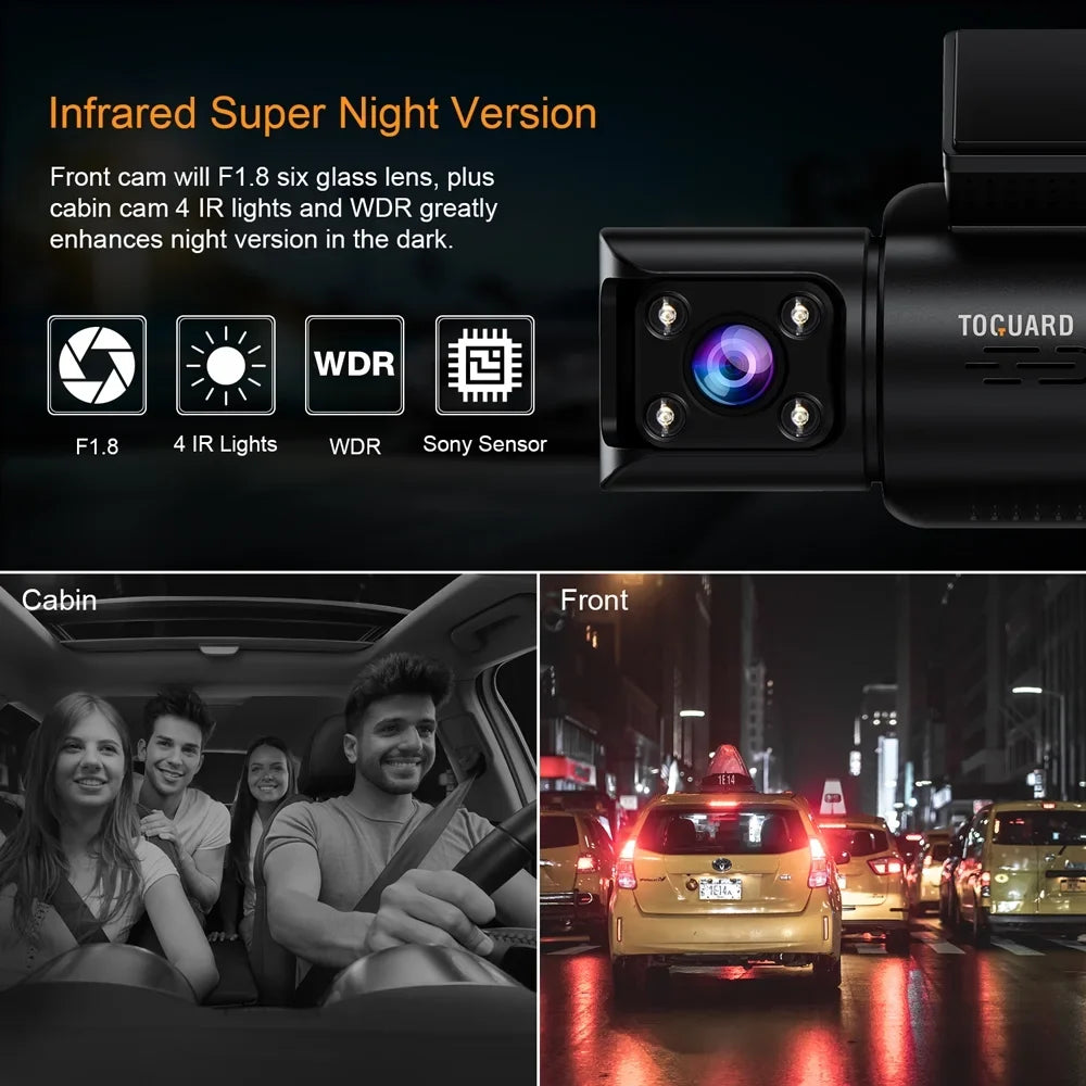 Loop Parking Rear Car TOGUARD IR Vision, GPS, Camera Cam Monitor, Night Dash Detection 3 G-sensor, Motion and Front 4K Dash Camera Recording, Rear with Channel Inside Front