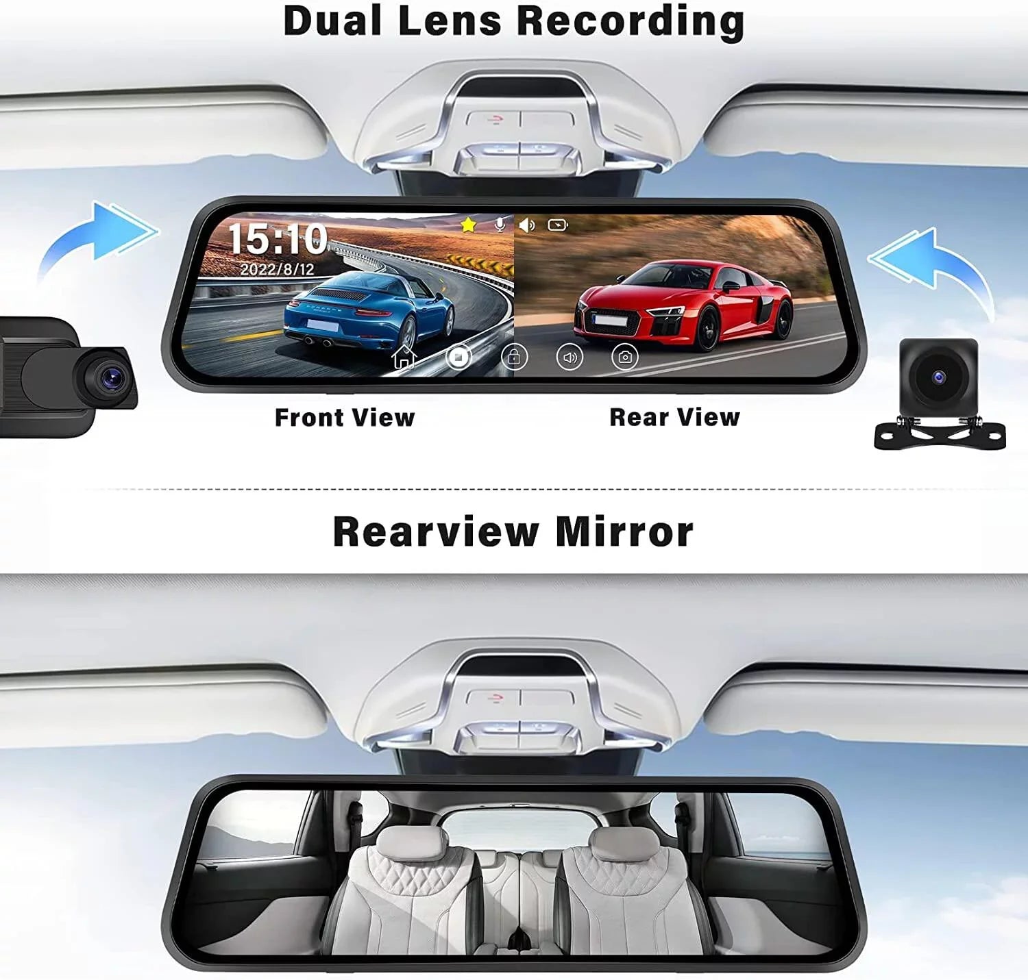 Podofo Card Cameras Dash Touch Mirror Car and Cam Rear View Night Parking Screen Dual Monitoring,with 9.66" for Vision Front Vehicles 32GB