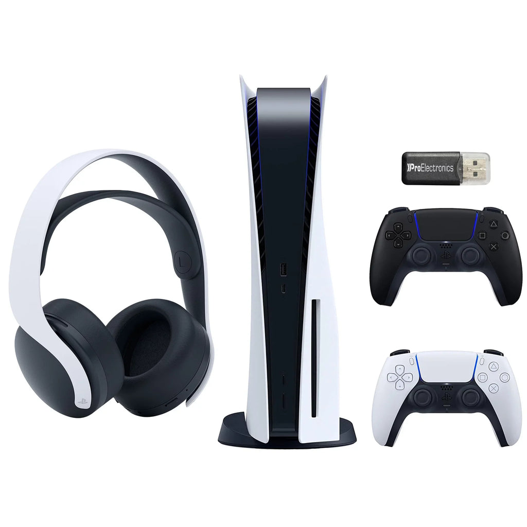 Bundle 3D USB MicroSD and Gaming Extra Sony with (PS5 Disc) Playstation PULSE 5 Black Adapter Disc Controller, Wireless Card Headset
