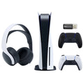 Bundle 3D USB MicroSD and Gaming Extra Sony with (PS5 Disc) Playstation PULSE 5 Black Adapter Disc Controller, Wireless Card Headset