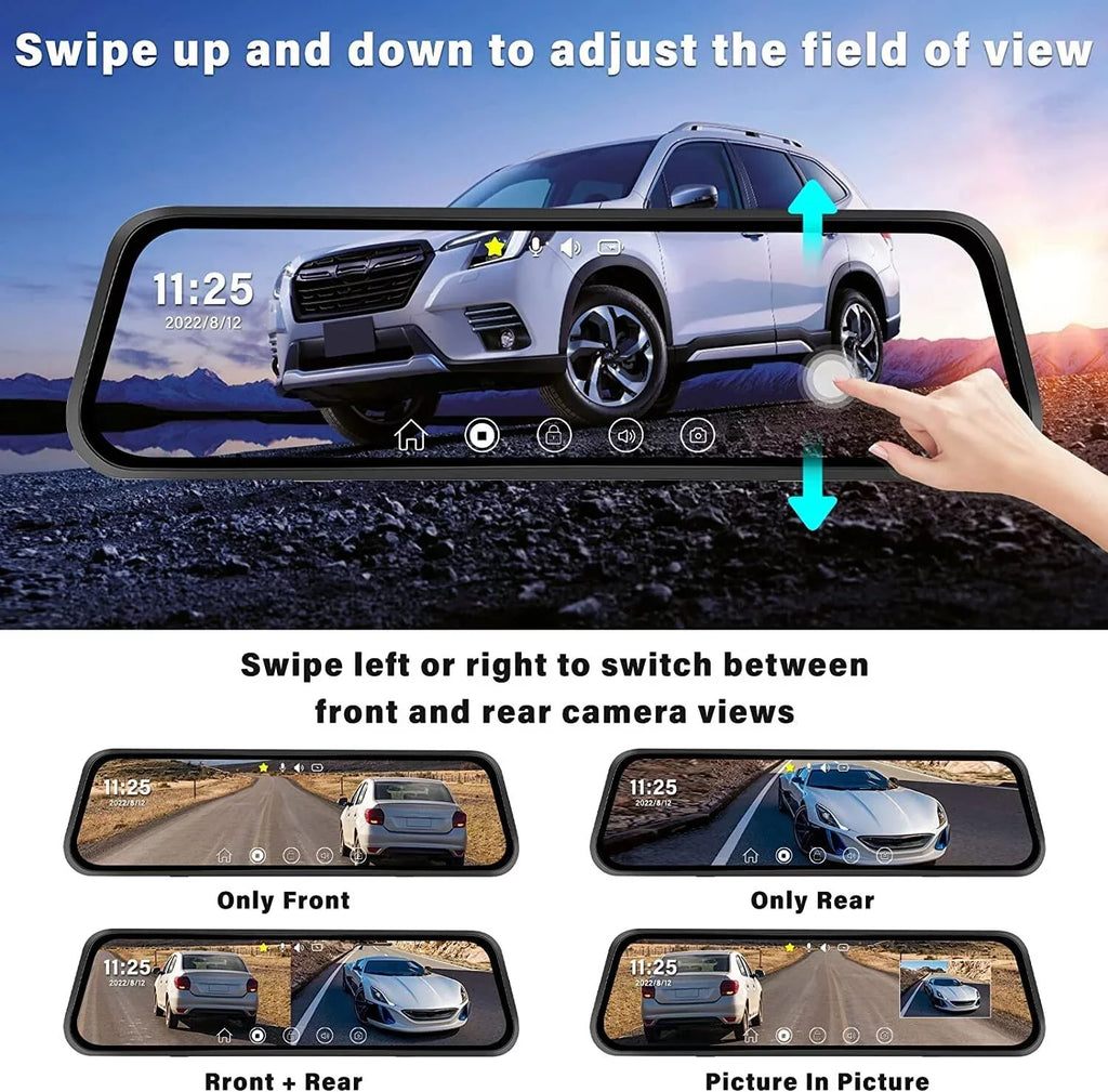 Podofo Card Cameras Dash Touch Mirror Car and Cam Rear View Night Parking Screen Dual Monitoring,with 9.66" for Vision Front Vehicles 32GB