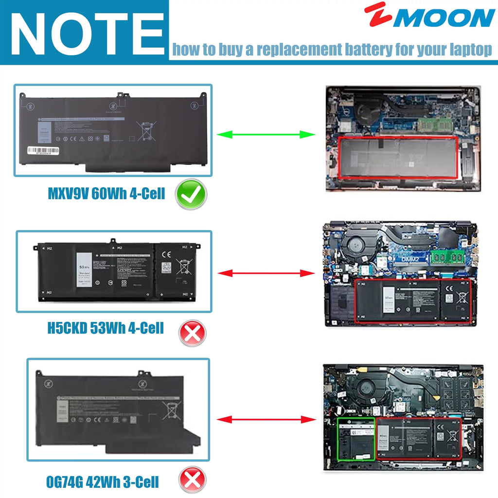 2 7300 Black, Battery MXV9V P99G Inspiron in P97G 7400 P100G Dell Laptop 1 for P96G 5300 5310 7306 Latitude 7300