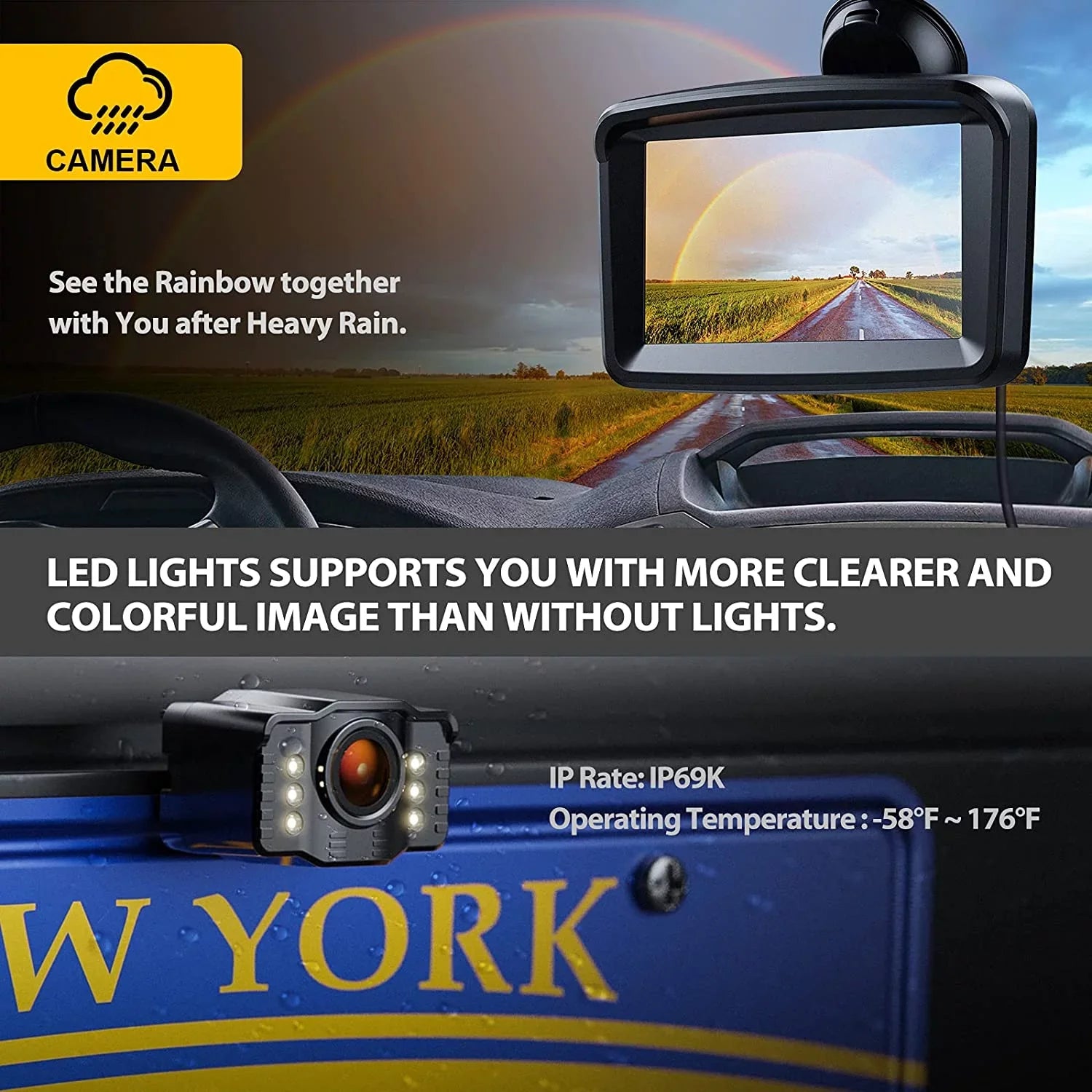 Pickup, Camera IP69 Vision Night View with 10180P Wired Waterproof Car, SUV, for 5''Monitor Reversing/Driving HD Backup Car Rear Camper