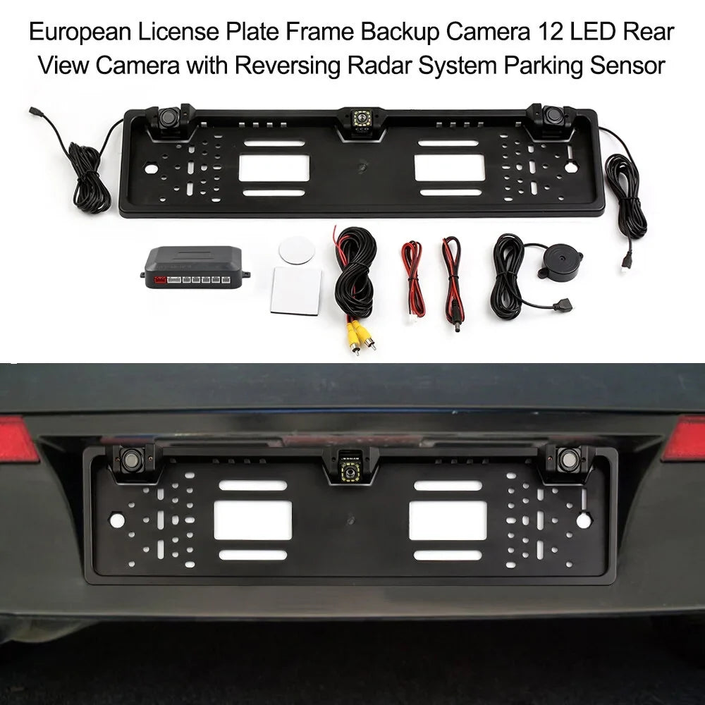 Frame View - 12 LED Reversing Integration Sensor Rear Plate Camera Camera European and System License with Parking
