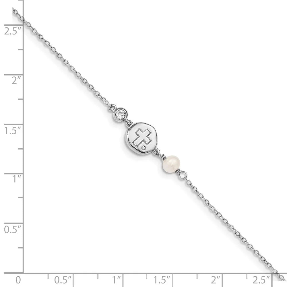 Bracelet Women Sterling ext Silver CZ/Cross/FWC for w/0.5inch Auriga RH-plated 925 Pearl
