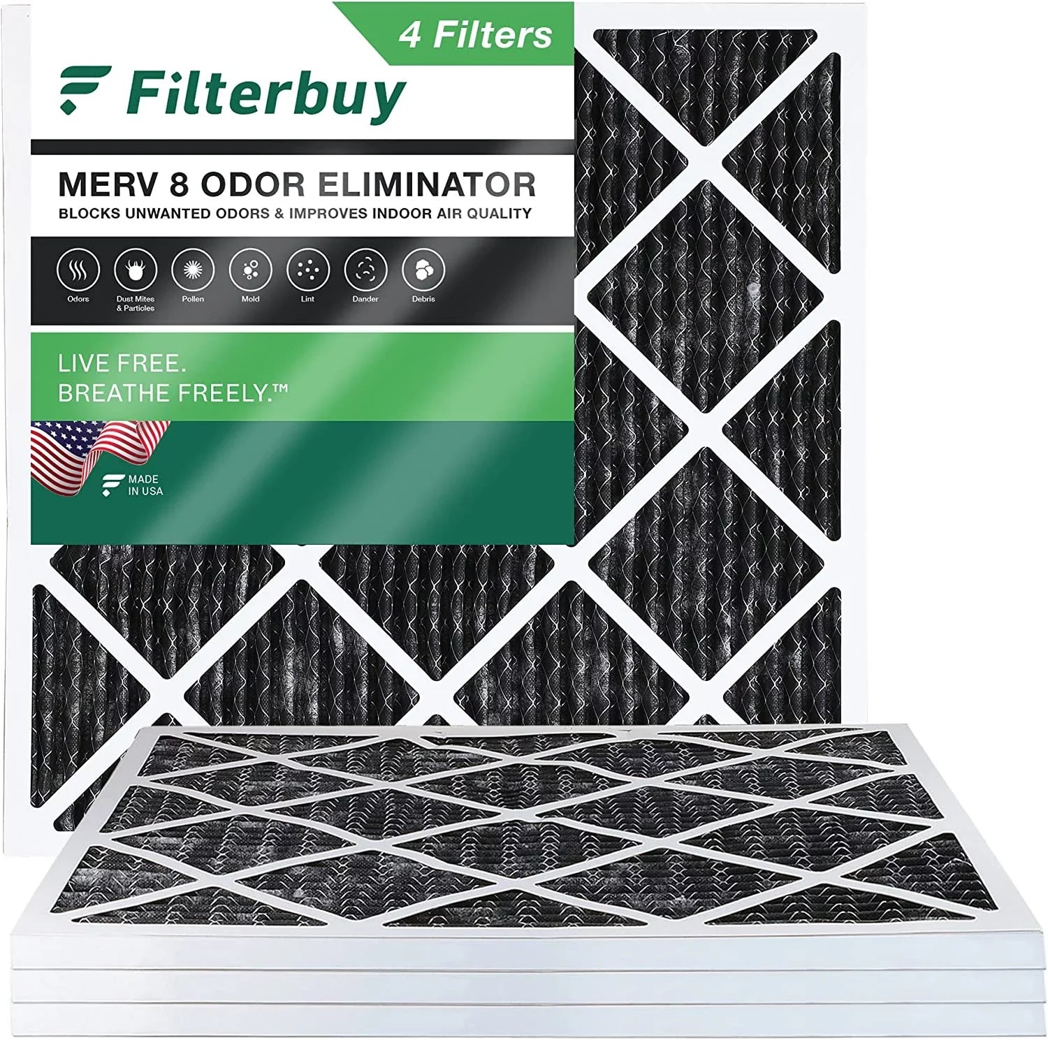 Activated HVAC Furnace 25x25x1 8 Filters Odor (4-Pack) Air MERV Filterbuy with Carbon AC Eliminator Pleated