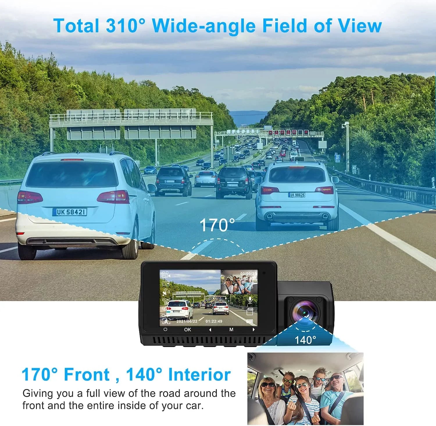 With Night Vision£¬GPS£¬Parking With Abask Inside 4K - Card Front 32GB Angle A8 Mode£¬G-Sensor£¬Loop 170¡ã/140¡ã - 1080P Recording£¬WDR cam Dashcam Dual and