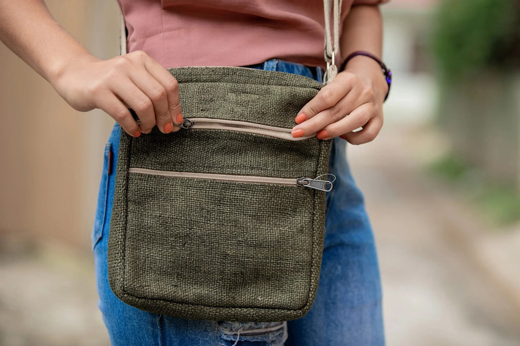 Crossbody Multi Hemp Banyan Green Pocket Purse - Core