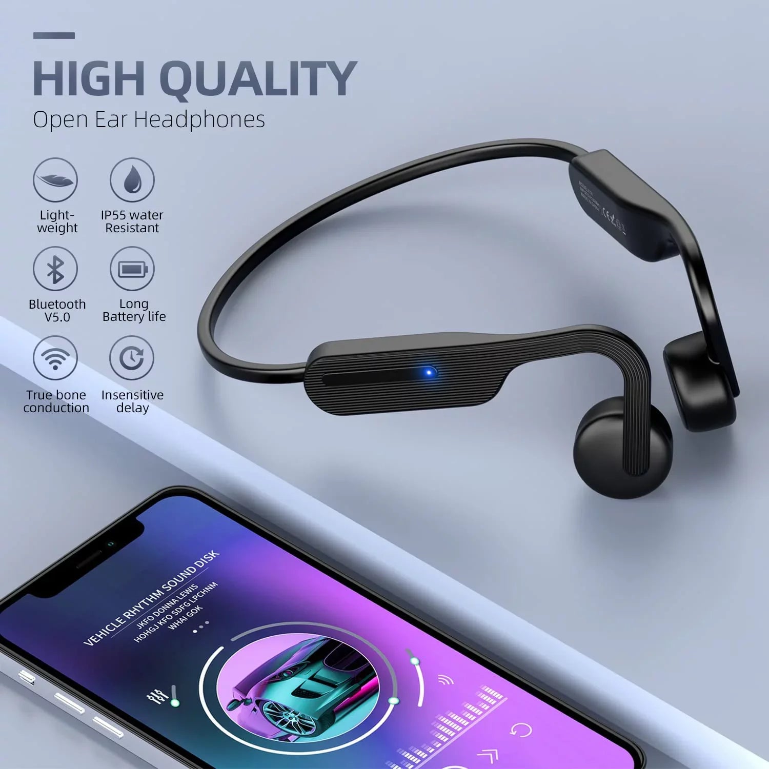 for Bluetooth Sports Driving Earphones, Bone Running, Cycling, 5.0 Hiking, Headset Open Headphones, Conduction Ear Sweat Wireless Headphones, Resistant